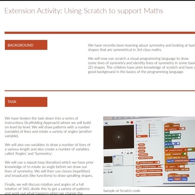 Web page screenshot: Extension Activity: Using Scratch to support maths