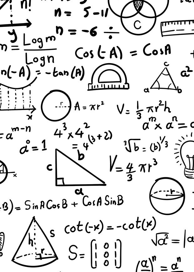 Maths doodles and equations written in marker, portrait crop