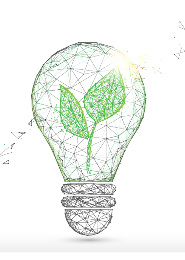Portrait crop of abstract Illustration of leaves in a lightbulb