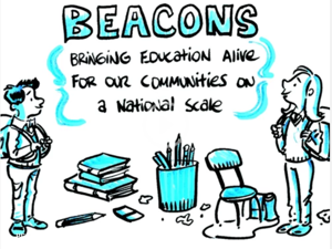 BEACONS (Bringing Education Alive for Communities on a National Scale) - illustration showing a boy and girl with schoolbags on their backs